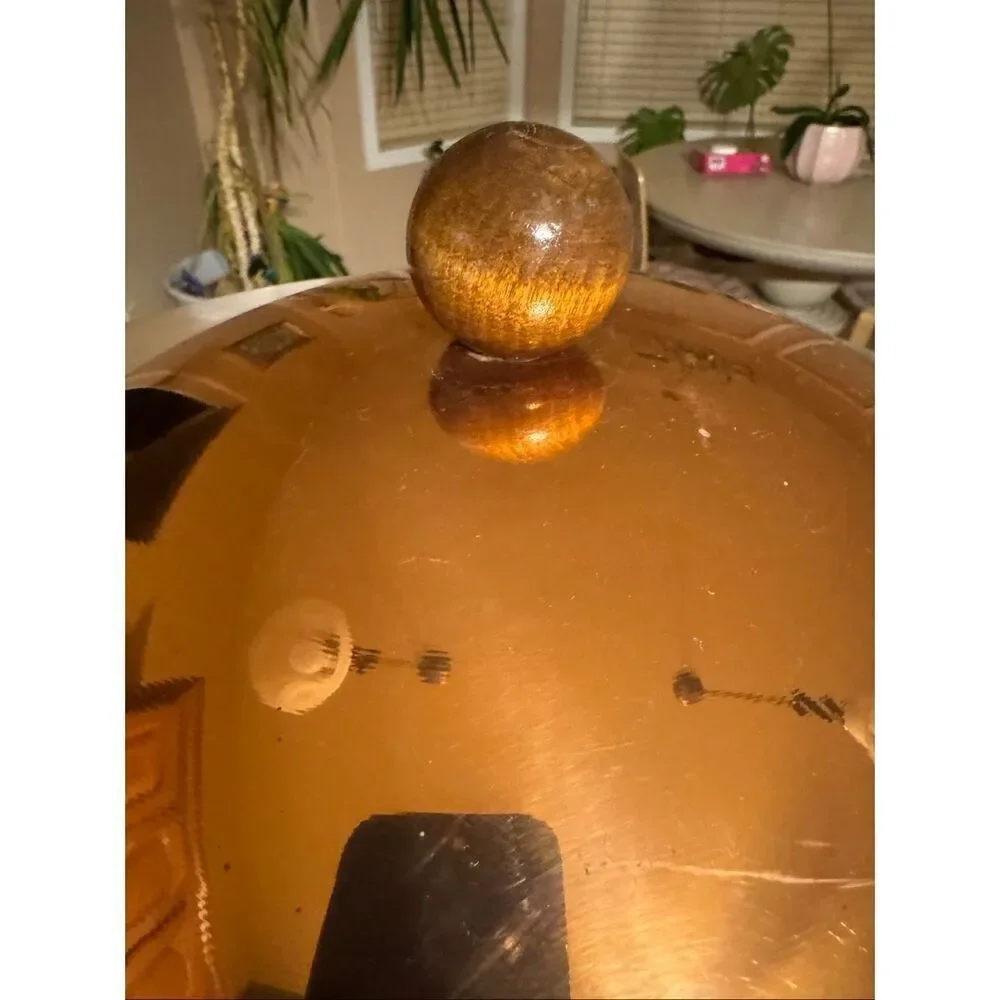 Vintage copper chafing dish 11” food warmer wooden handle